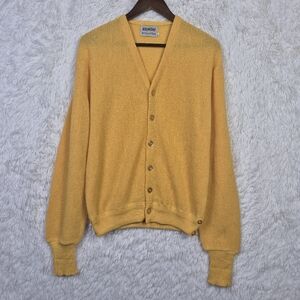 Vintage Kalmore 100% Alpaca Mens M Yellow Orange Cardigan Preppy Old Money